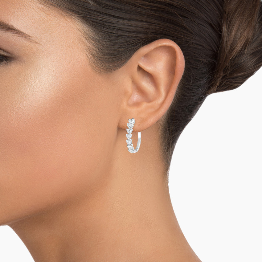 Heart Shaped Lab Grown Diamond Hoop Earrings, EF Color, VS Clarity, IGI Certified