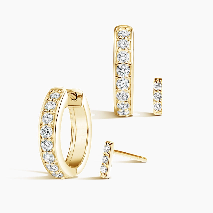 Round Lab Grown Diamond Hoop and Bar Stud Earring Set, EF Color, VS Clarity, IGI Certified