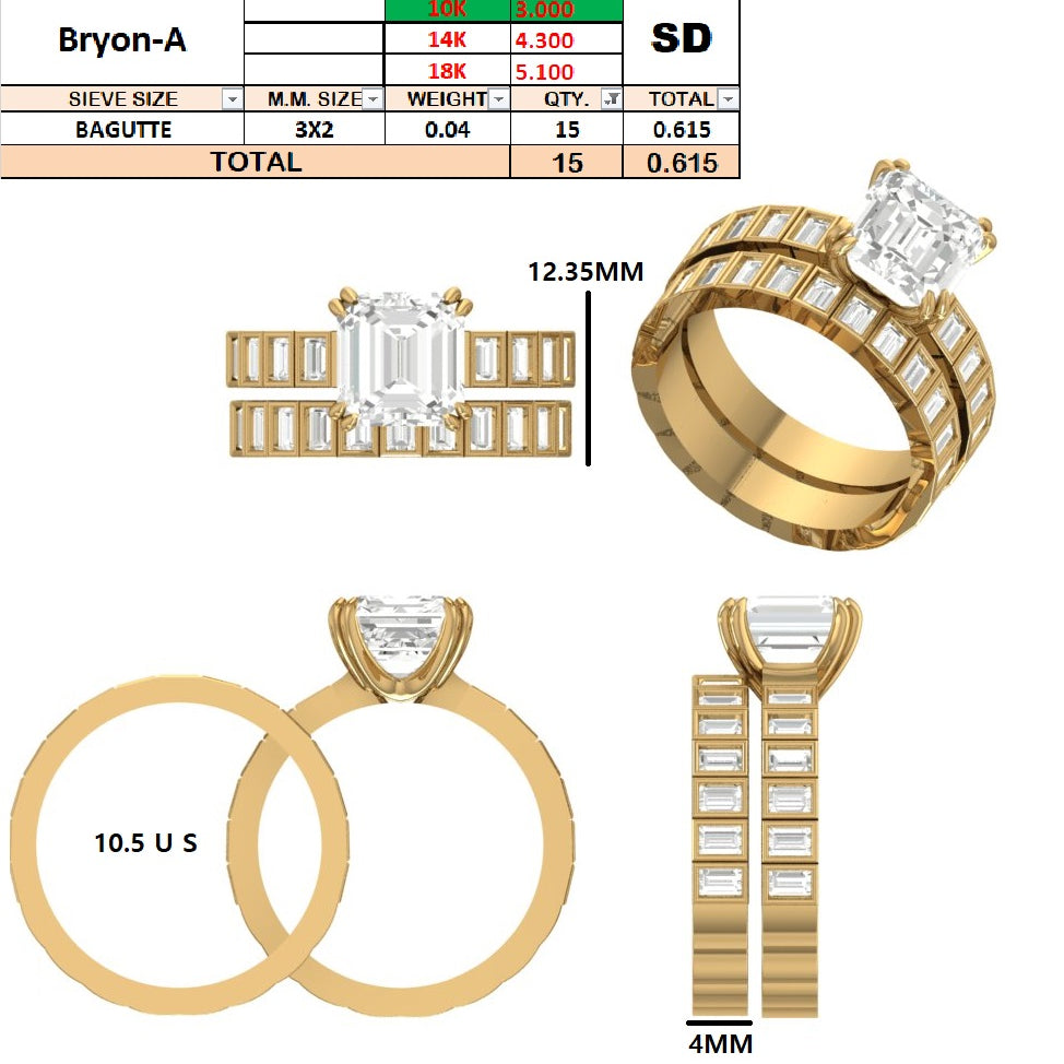 Custom Order - Byron Kory | .615 TCW Baguette wedding band | 10k yellow gold | Ring size - 10.25