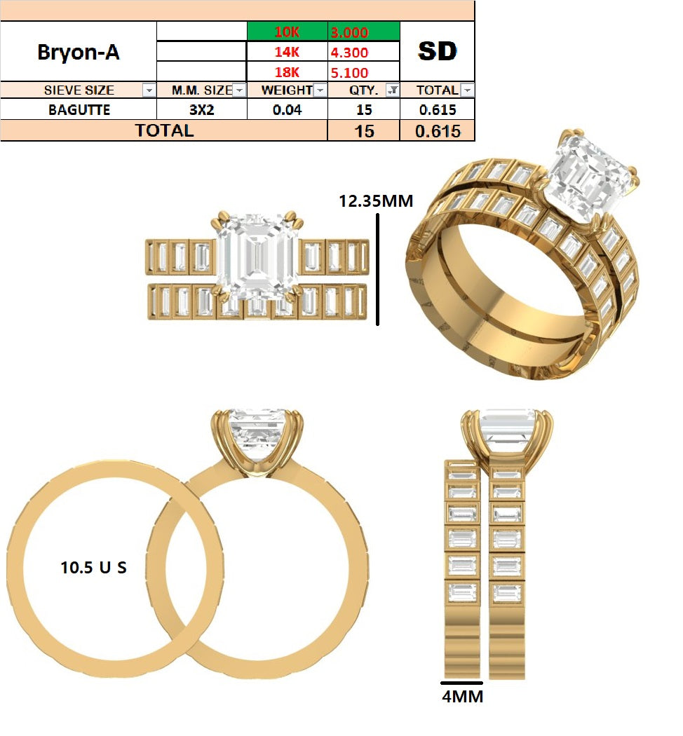 Custom Order - Byron Kory | .615 TCW Baguette wedding band | 10k yellow gold | Ring size - 10.25
