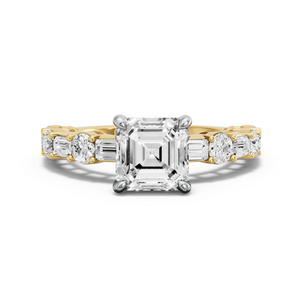 Image for Asscher Classic Basket Ring with Alternating Baguette band in 18K Two Tone Yellow Gold