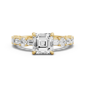 Image for Asscher Classic Basket Ring with Alternating Baguette band in 14K Yellow Gold