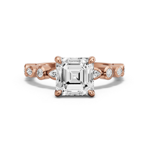 Image for Asscher Classic Basket Ring with Alternating Marquise band in 18K Rose Gold