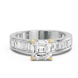 Image for Asscher Classic Basket Ring with Baguette Channel band