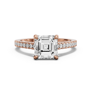 Image for Asscher Classic Basket Ring with Cathedral Pave band in 18K Rose Gold