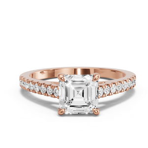 Image for Asscher Classic Basket Ring with Cathedral Pave band