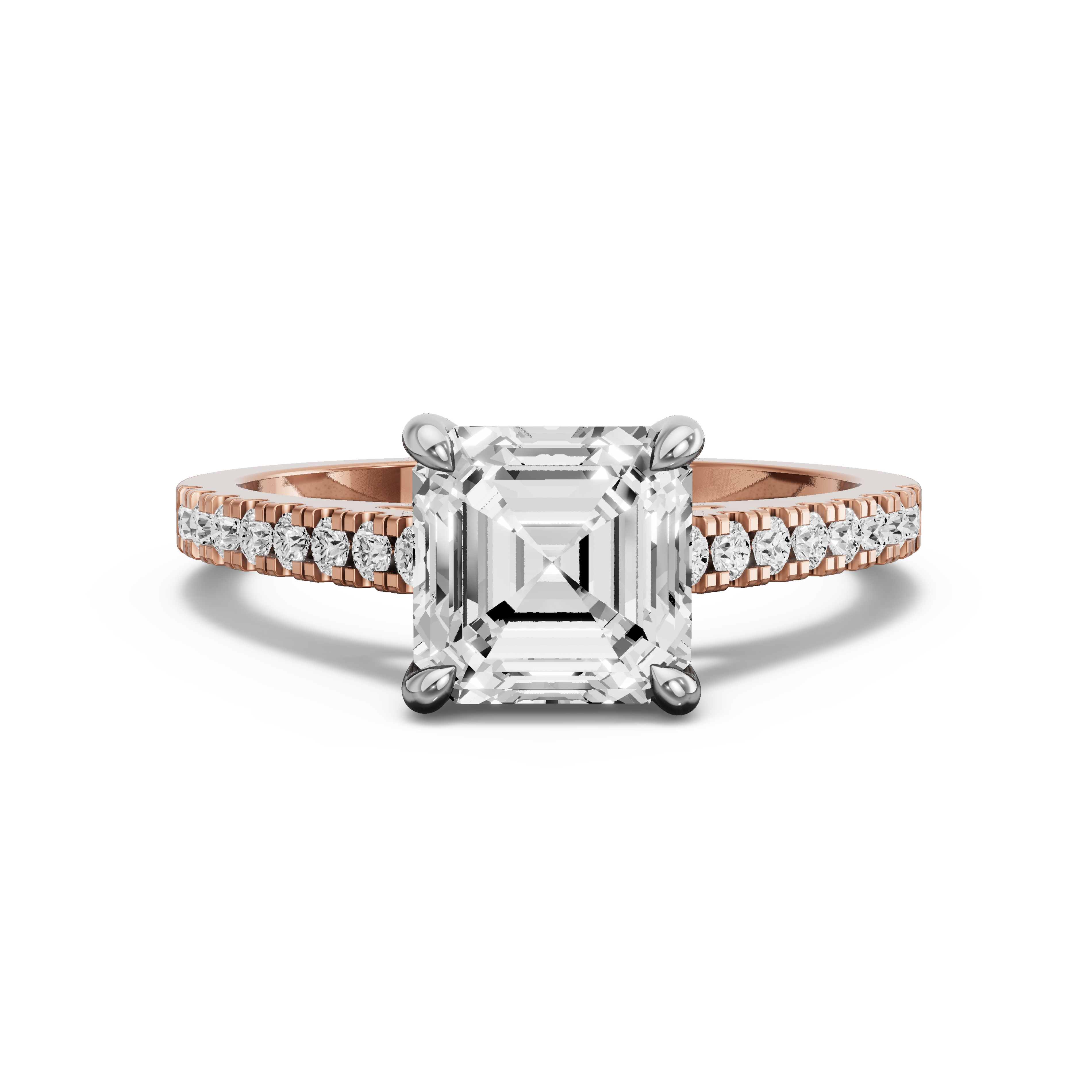 Image for Asscher Classic Basket Ring with Cathedral Pave band in 10K Two Tone Rose Gold