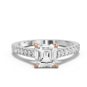 Image for Asscher Classic Basket Ring with Cathedral Pave band