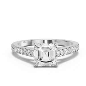 Image for Asscher Classic Basket Ring with Cathedral Pave band