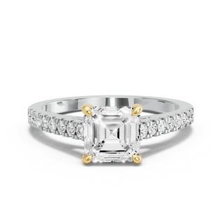 Image for Asscher Classic Basket Ring with Cathedral Pave band