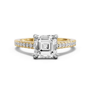 Image for Asscher Classic Basket Ring with Cathedral Pave band in 18K Two Tone Yellow Gold