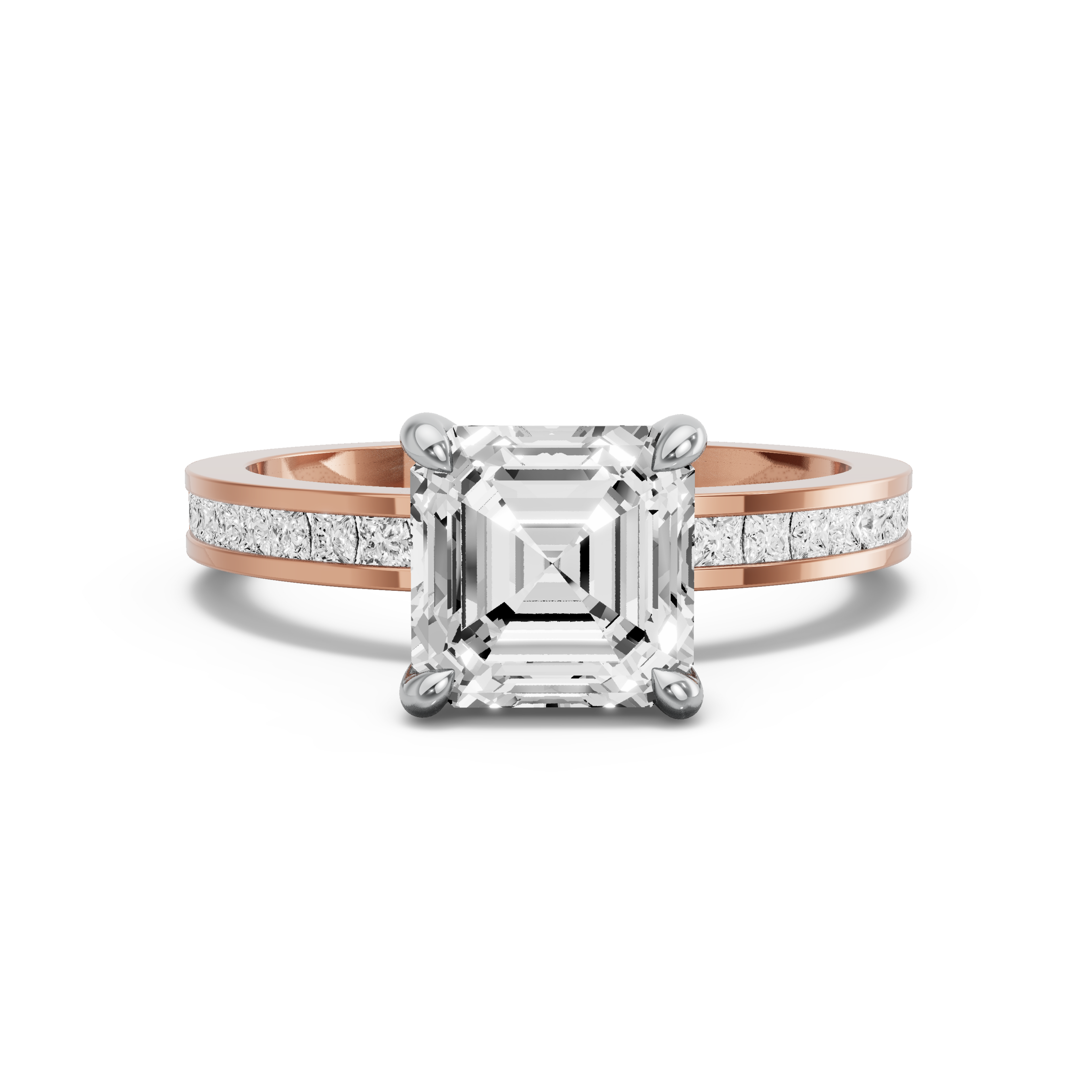 Image for Asscher Classic Basket Ring with Channel band in 10K Two Tone Rose Gold