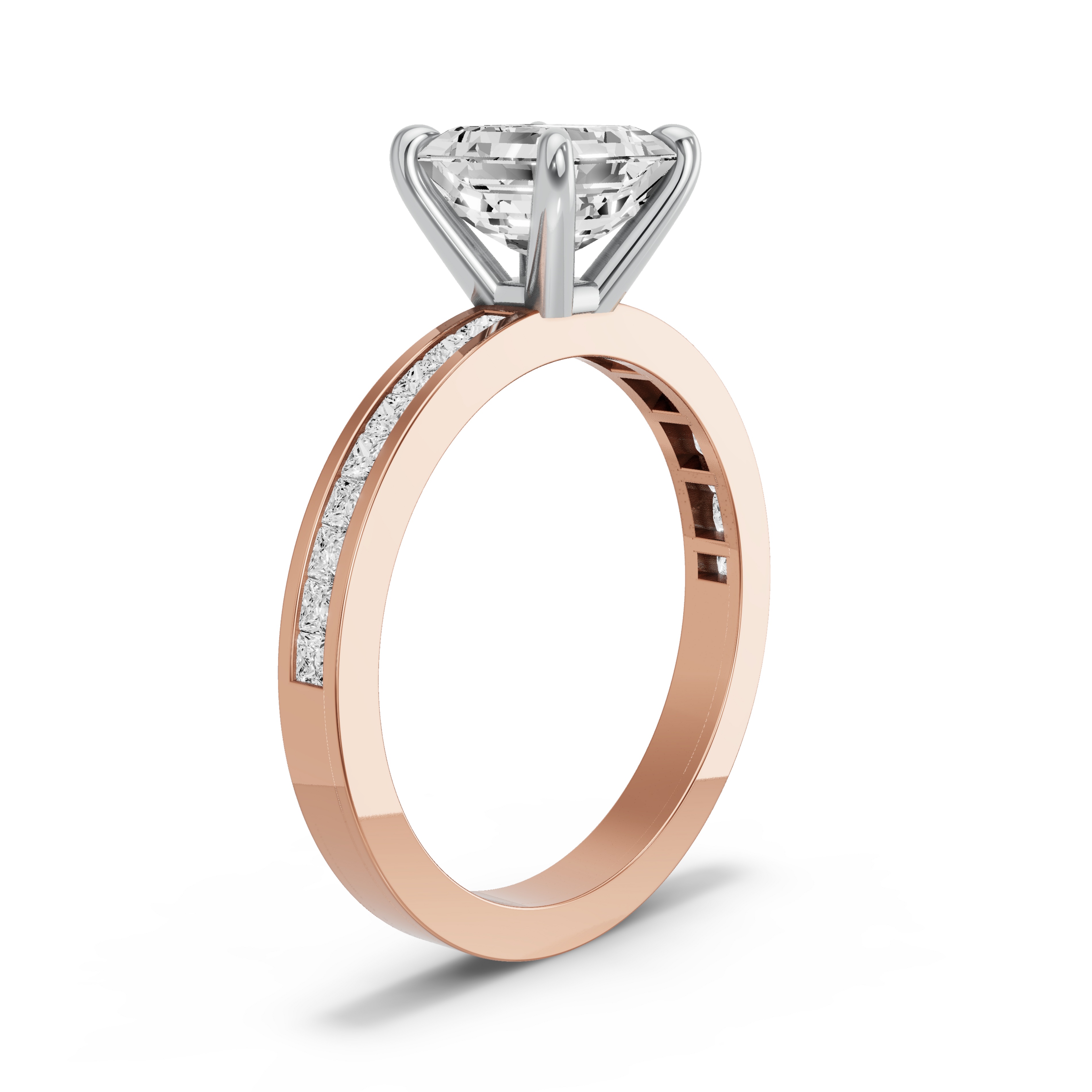 Image for Asscher Classic Basket Ring with Channel band in 14K Two Tone Rose Gold