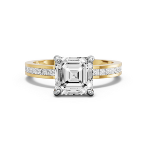 Image for Asscher Classic Basket Ring with Channel band in 10K Two Tone Yellow Gold