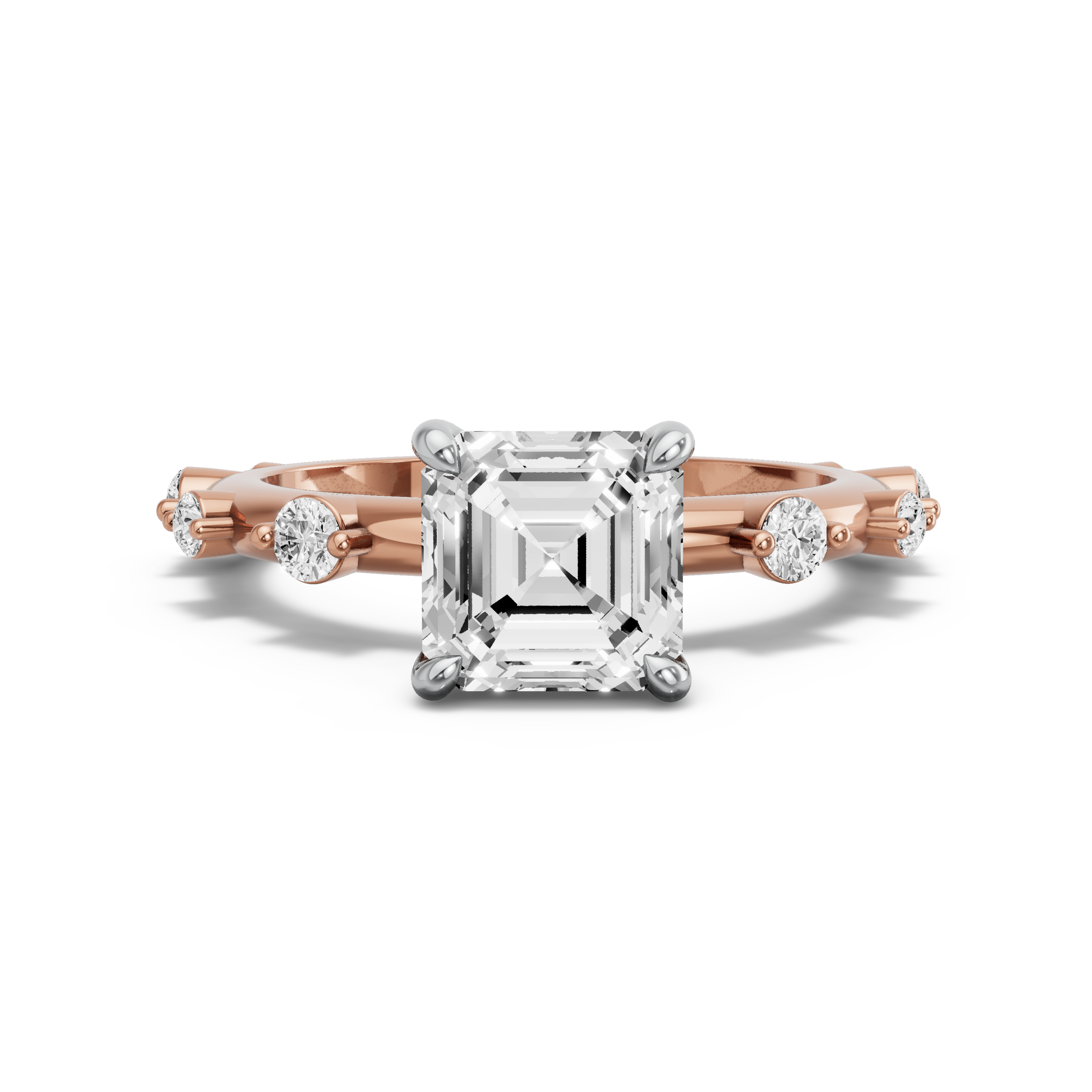 Image for Asscher Classic Basket Ring with Floating Station band in 14K Two Tone Rose Gold