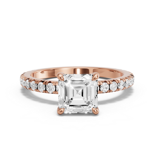 Image for Asscher Classic Basket Ring with French Pave band