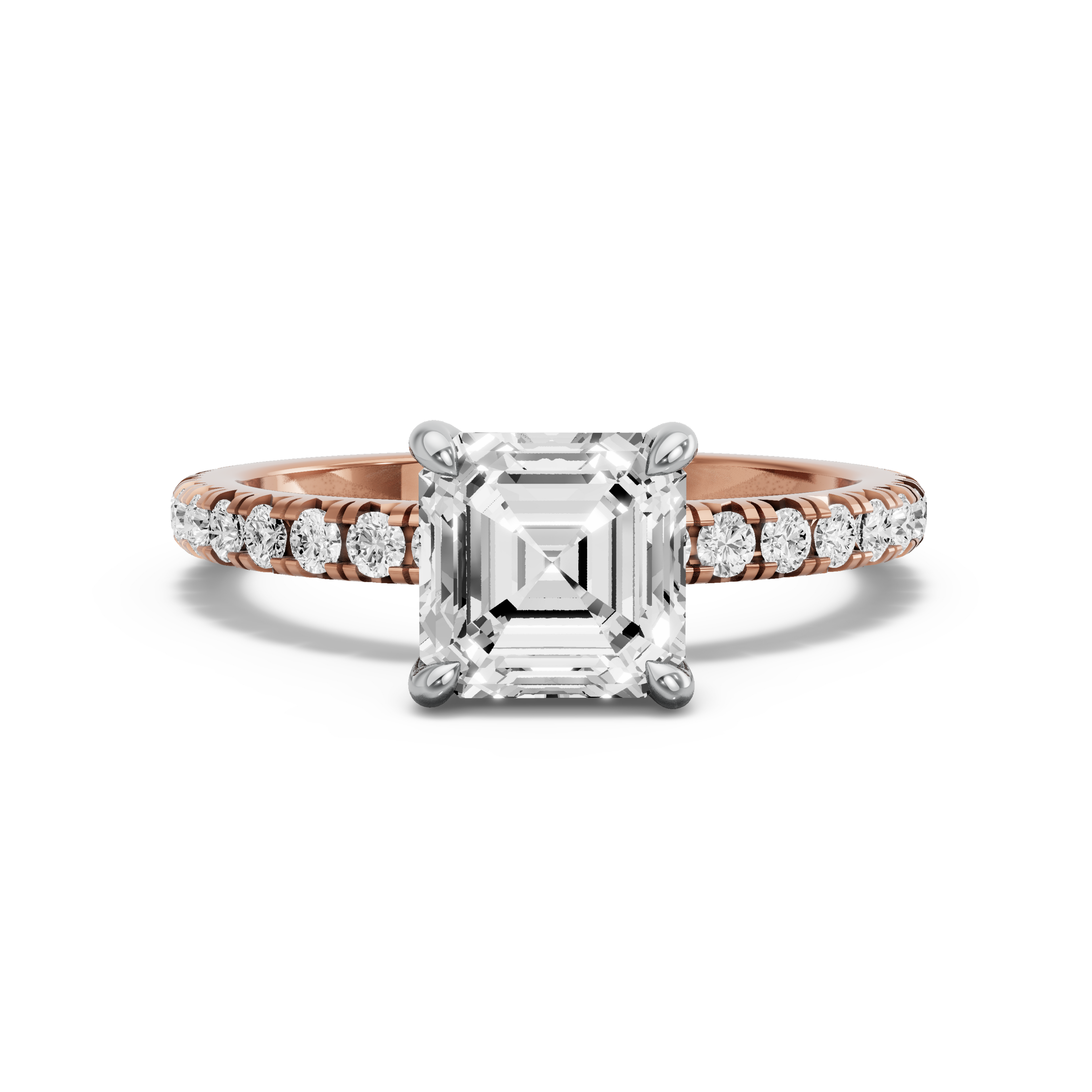 Image for Asscher Classic Basket Ring with French Pave band in 18K Two Tone Rose Gold