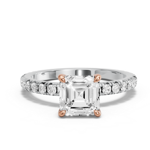 Image for Asscher Classic Basket Ring with French Pave band