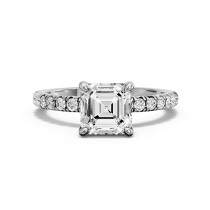 Image for Asscher Classic Basket Ring with French Pave band in 18K White Gold