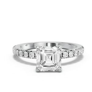 Image for Asscher Classic Basket Ring with French Pave band