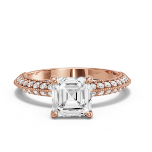 Image for Asscher Classic Basket Ring with Knife Edge Pave band