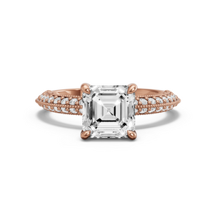 Image for Asscher Classic Basket Ring with Knife Edge Pave band in 14K Rose Gold