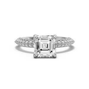 Image for Asscher Classic Basket Ring with Knife Edge Pave band in 18K White Gold