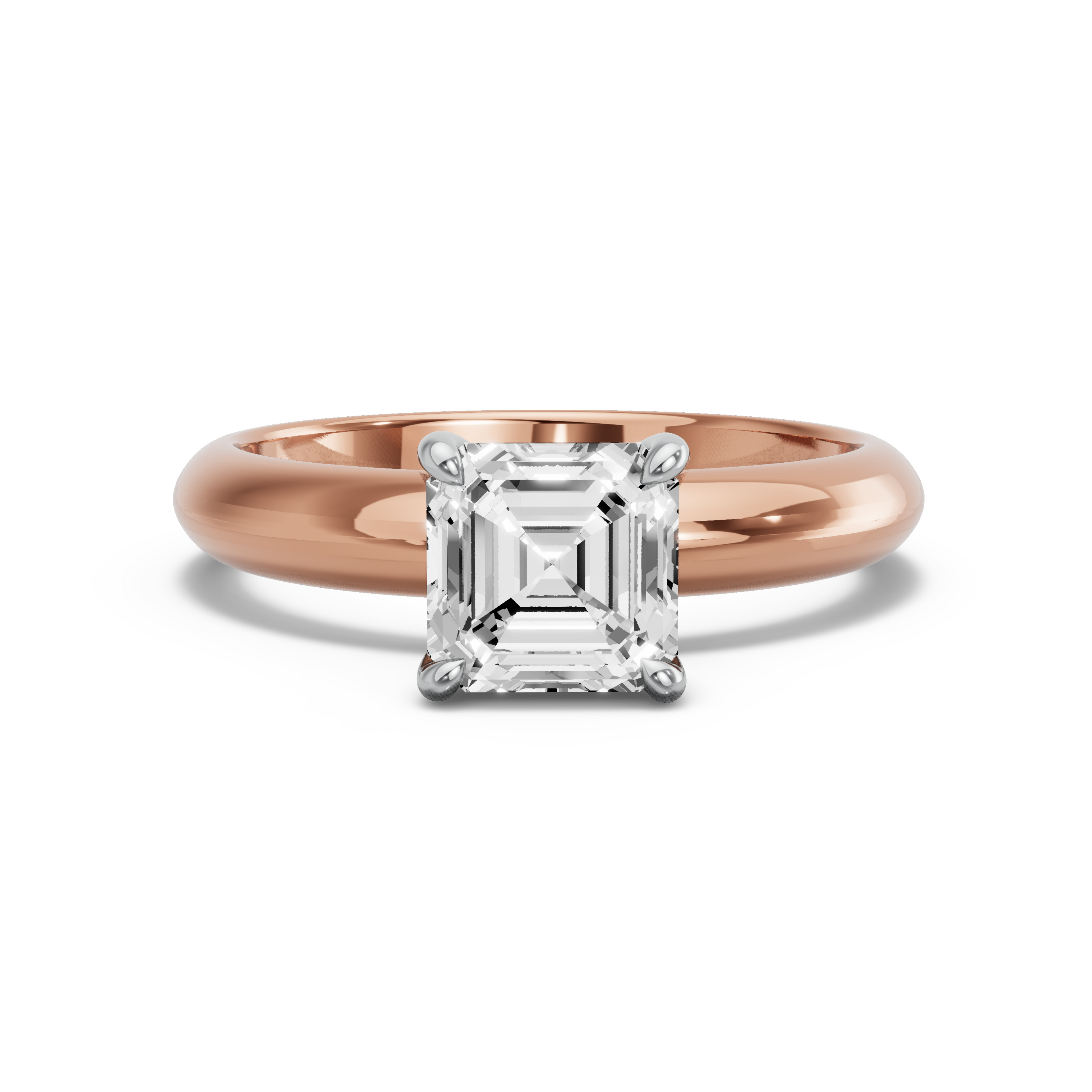 Image for Asscher Classic Basket Ring with Knife Edge Solitaire band in 10K Two Tone Rose Gold