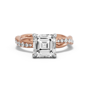 Image for Asscher Classic Basket Ring with Rope Pave band in 18K Two Tone Rose Gold