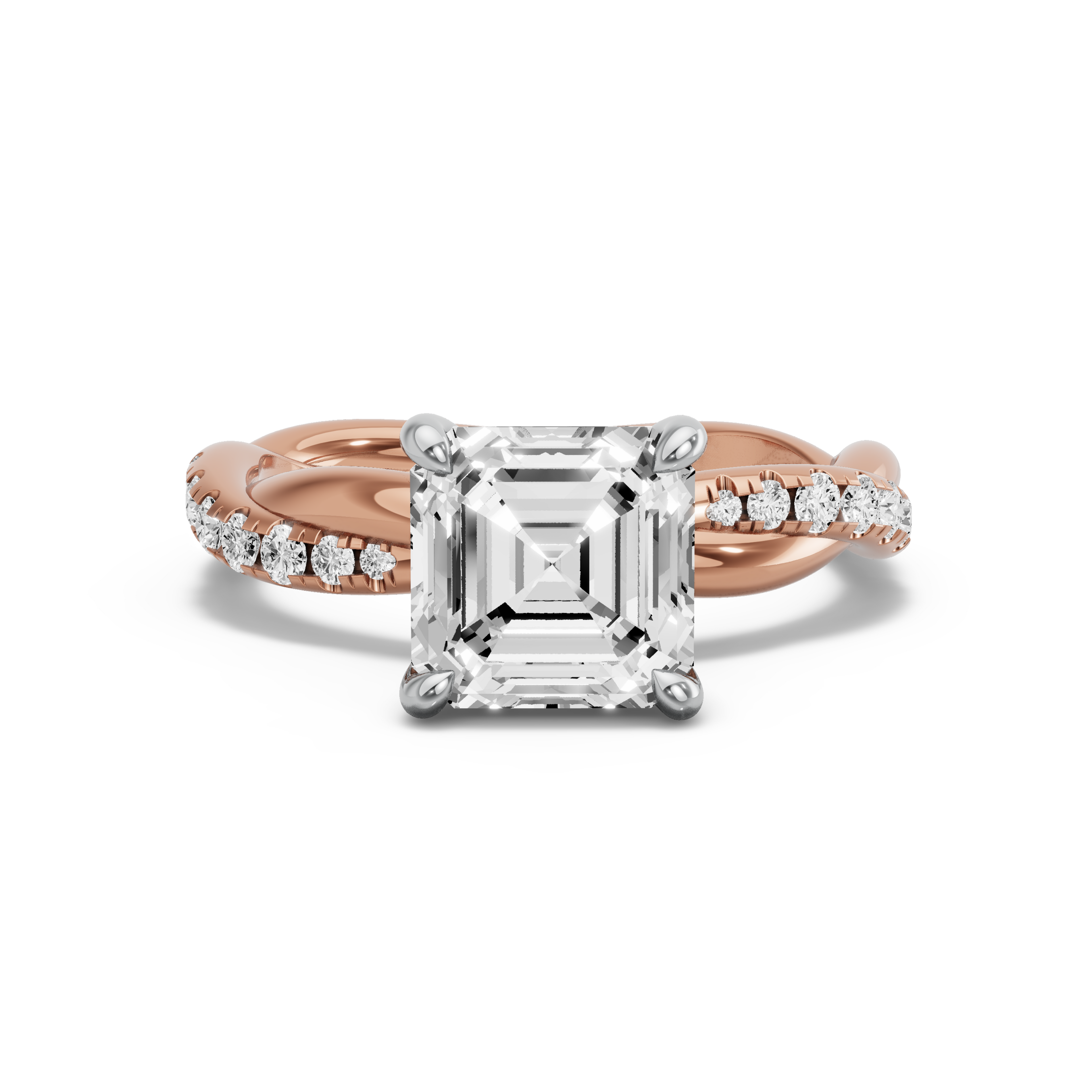 Image for Asscher Classic Basket Ring with Rope Pave band in 14K Two Tone Rose Gold
