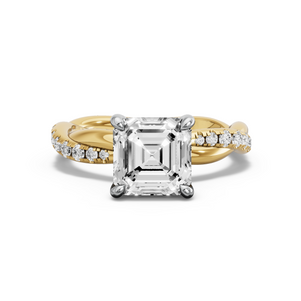 Image for Asscher Classic Basket Ring with Rope Pave band in 14K Two Tone Yellow Gold