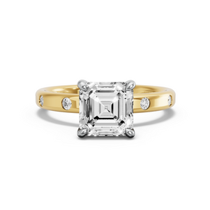 Image for Asscher Classic Basket Ring with Sleek Accent band in 14K Two Tone Yellow Gold