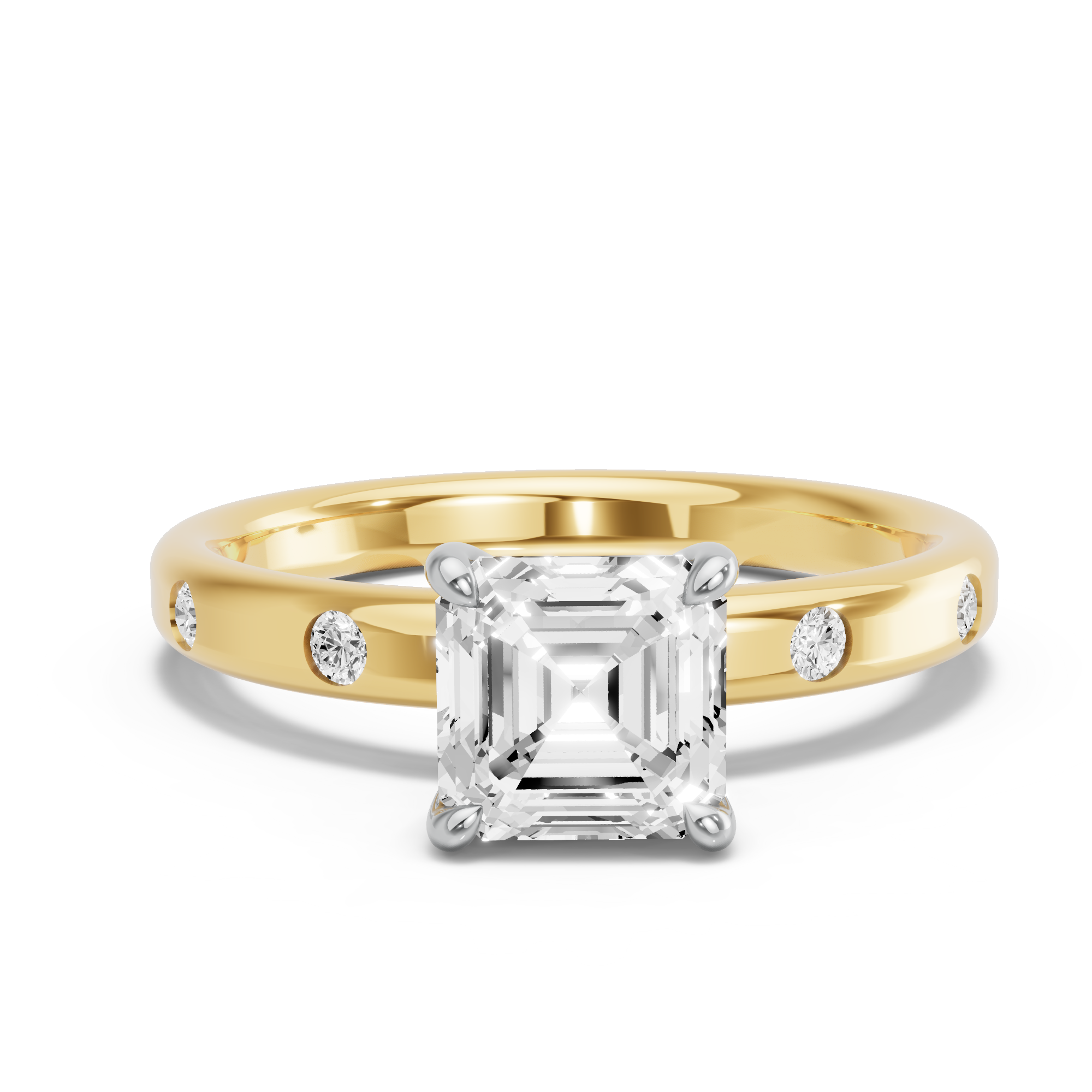 Image for Asscher Classic Basket Ring with Sleek Accent band in 18K Rose Gold