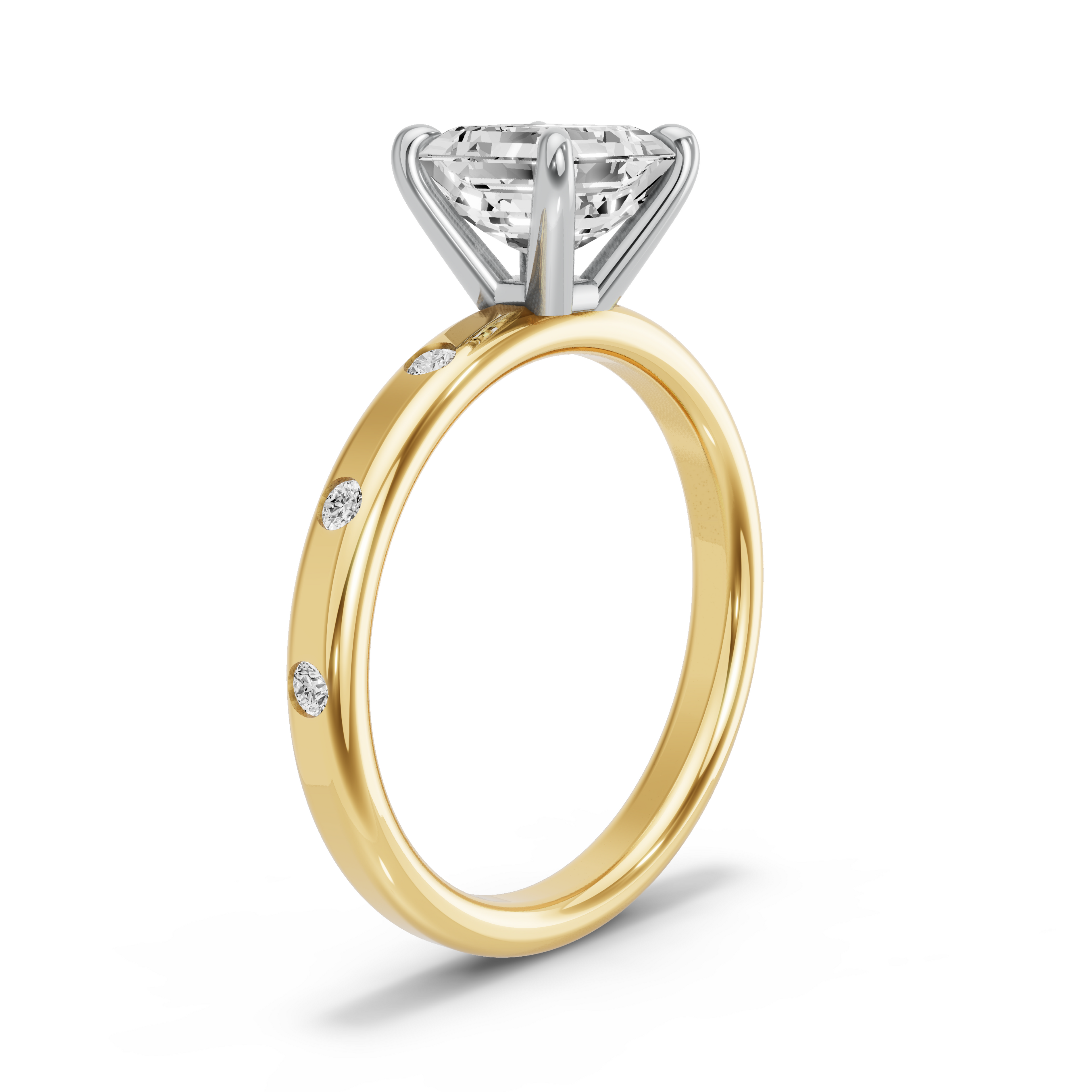 Image for Asscher Classic Basket Ring with Sleek Accent band in 14K Rose Gold