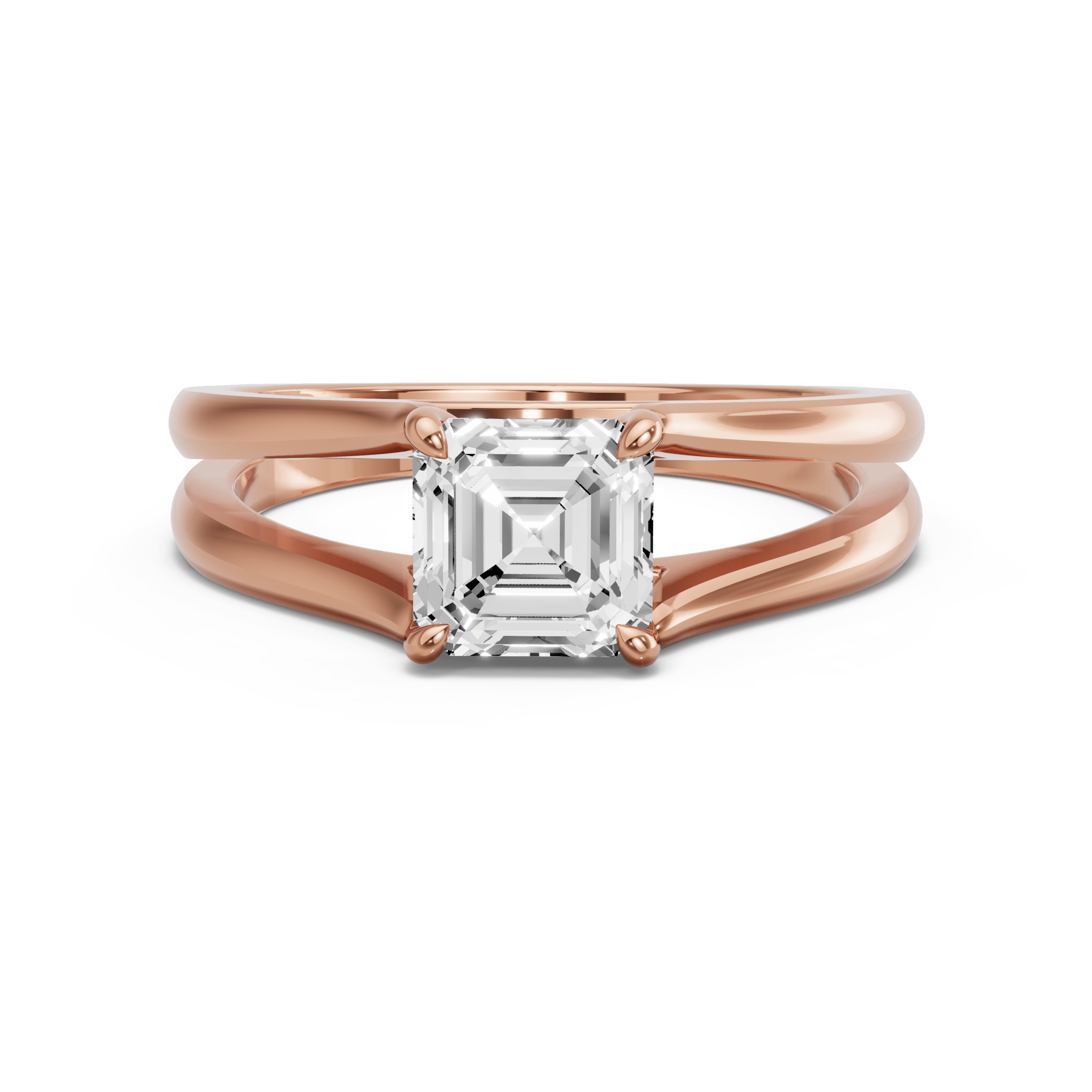 Image for Asscher Classic Basket Ring with Split Ring Solitaire band in 18K Yellow Gold