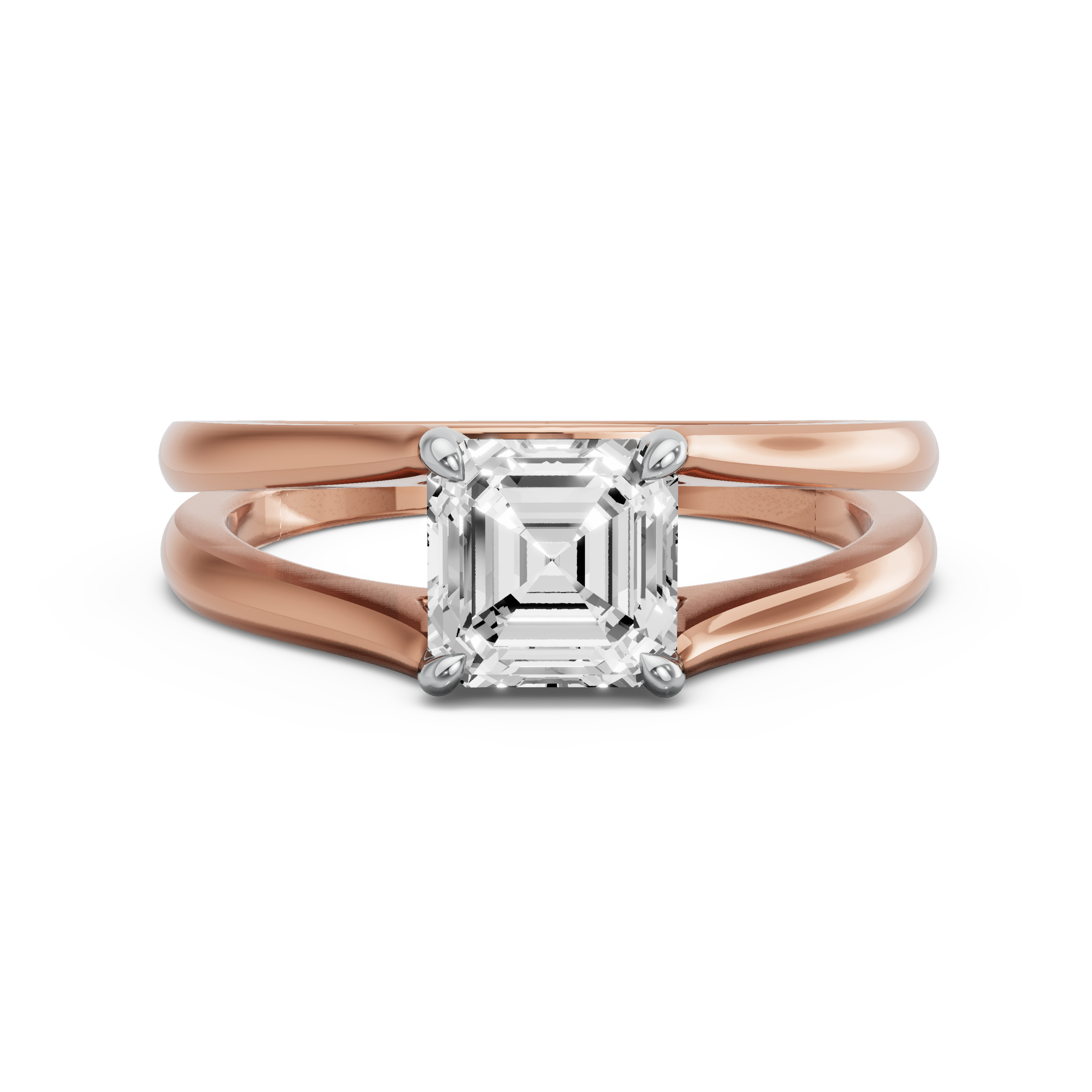 Image for Asscher Classic Basket Ring with Split Ring Solitaire band in 14K Two Tone Rose Gold