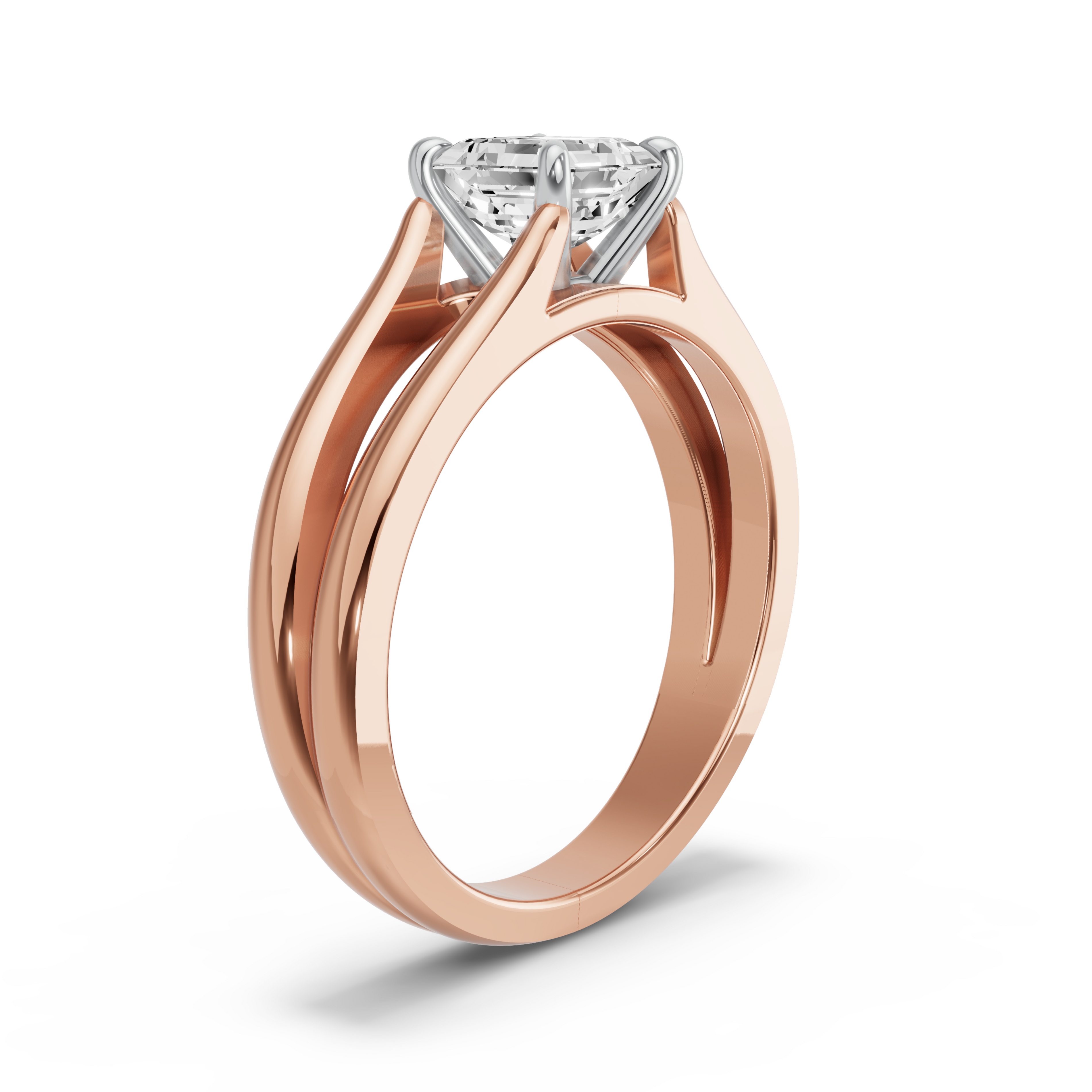 Image for Asscher Classic Basket Ring with Split Ring Solitaire band in 14K Two Tone Yellow Gold