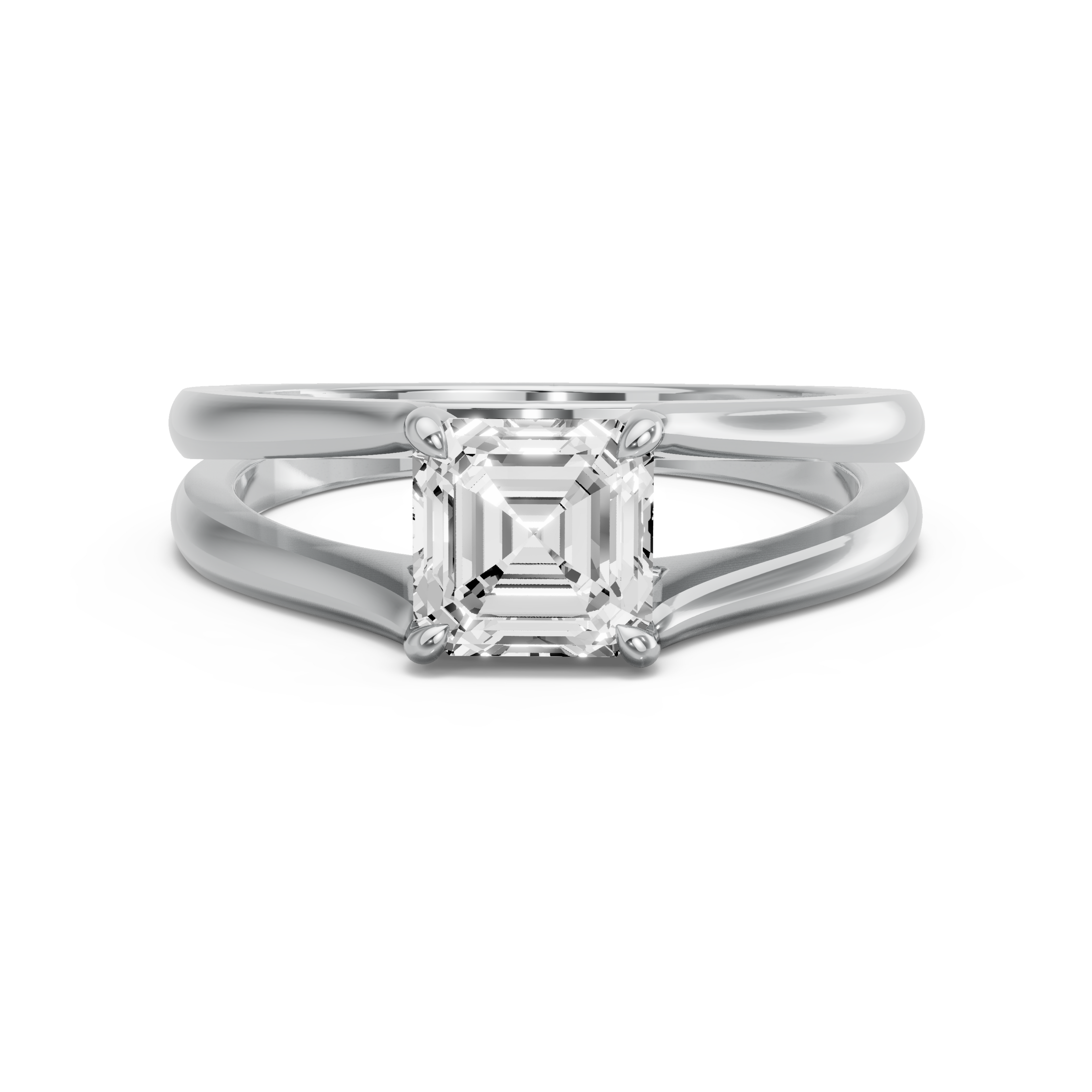 Image for Asscher Classic Basket Ring with Solitaire band in 950 Platinum