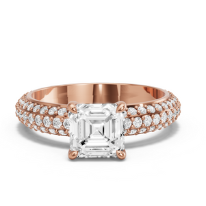 Image for Asscher Classic Basket Ring with Triple Row Pave band