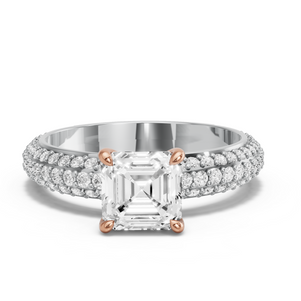 Image for Asscher Classic Basket Ring with Triple Row Pave band