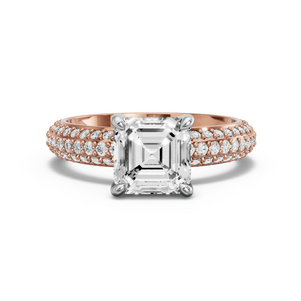 Image for Asscher Classic Basket Ring with Triple Row Pave band in 18K Two Tone Rose Gold