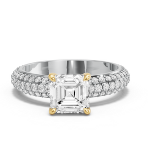 Image for Asscher Classic Basket Ring with Triple Row Pave band