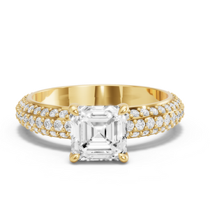 Image for Asscher Classic Basket Ring with Triple Row Pave band