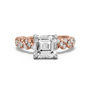 Image for Asscher Classic Basket Ring with Twist Pave band in 14K Two Tone Rose Gold