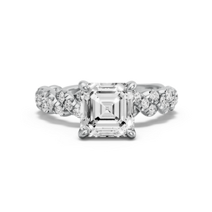 Image for Asscher Classic Basket Ring with Twist Pave band in 10K White Gold