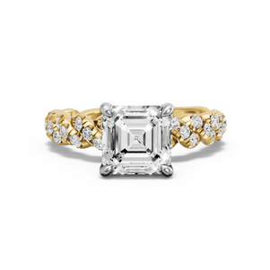 Image for Asscher Classic Basket Ring with Twist Pave band in 14K Two Tone Yellow Gold