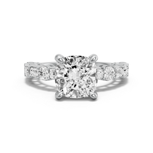 Image for Cushion Classic Basket Ring with Alternating Baguette band