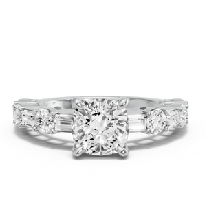 Image for Cushion Classic Basket Ring with Alternating Baguette band