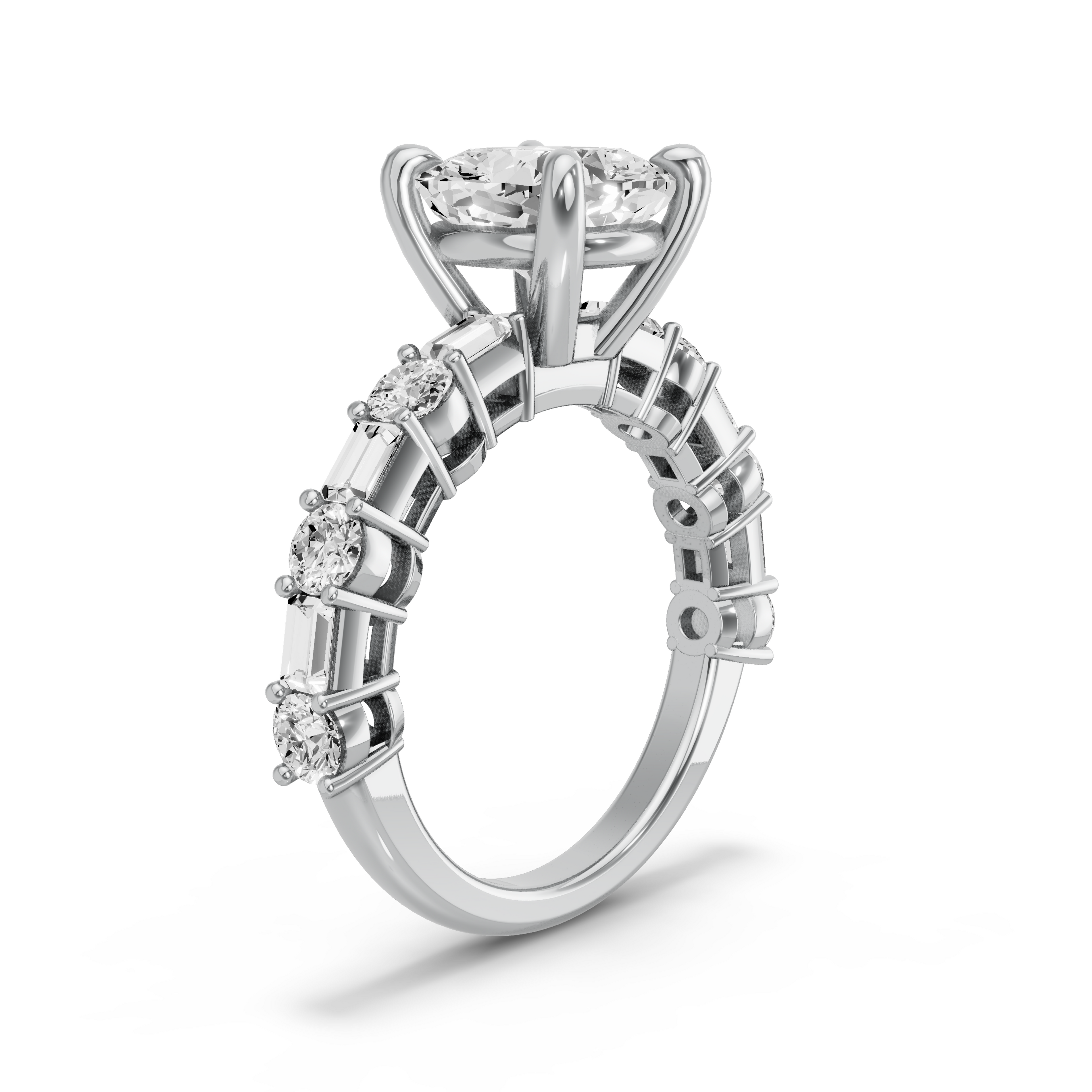 Image for Cushion Classic Basket Ring with Alternating Baguette band in 950 Platinum