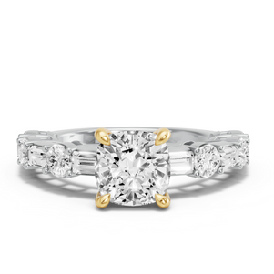 Image for Cushion Classic Basket Ring with Alternating Baguette band